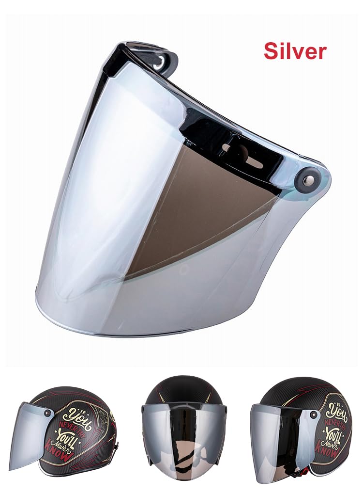 VCOROS Universal 3-Snap Flip Up Visor Shield Lens for Retro Open Face Motorcycle Helmet(Chrome Silver) - Image 2